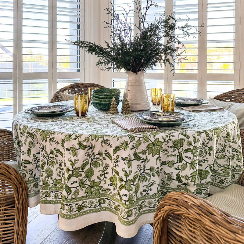Green Chintz Round Tablecloth, 90" Round