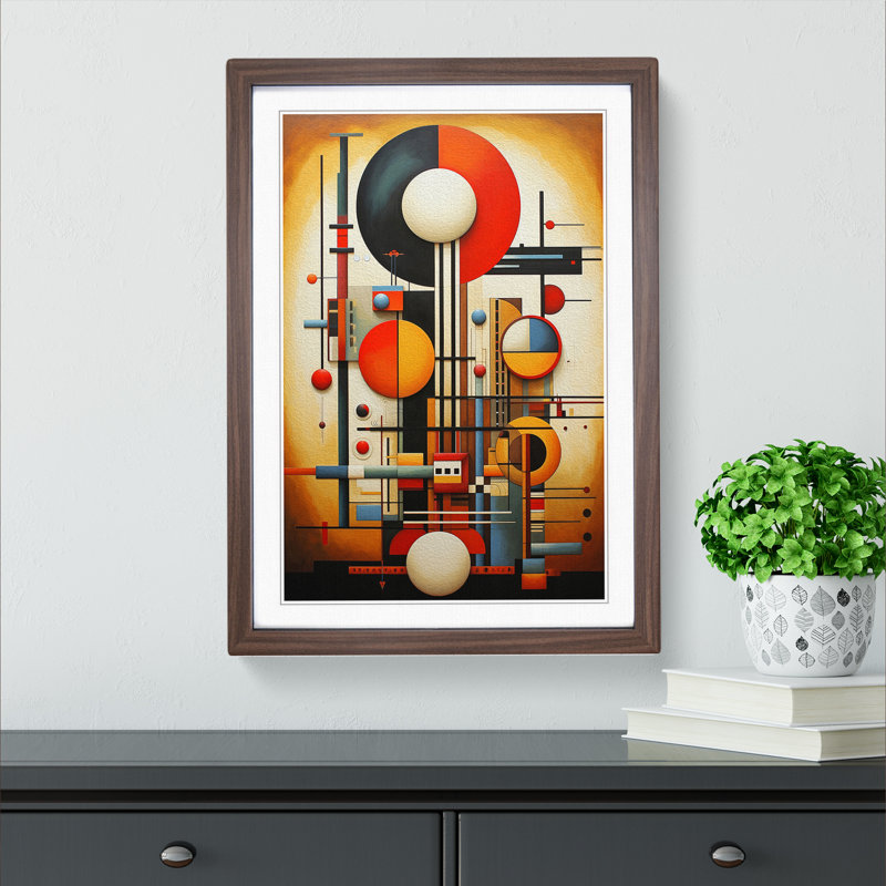 Bauhaus Art Deco - Single Picture Frame Print on Wood, Walnut Framed, 64cm H x 46cm W x 2cm D