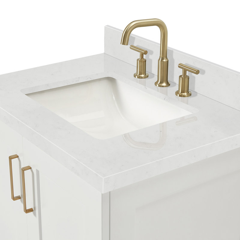 31 IN.  Single Bathroom Vanity, White, Rectangle, White Quartz