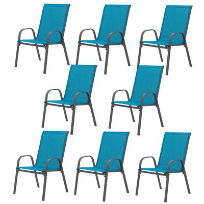 8 chaises de patio, chaises de camping d'extérieur en tissu respirant Textilene, ensemble de 2 chaises de jardin avec accoudoirs à dossier haut pour patio, piscine, jardin, plage, peu encombrant (bleu)