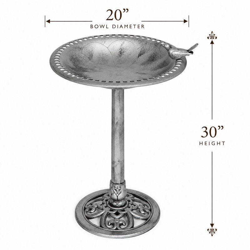 Aderes Resin Birdbath, Silver