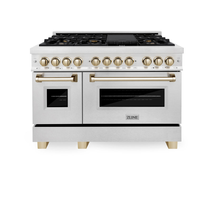 ZLINE Autograph Edition 48 in. Legacy Dual Fuel Range in Satin Steel w/ Accents, Satin/Gold