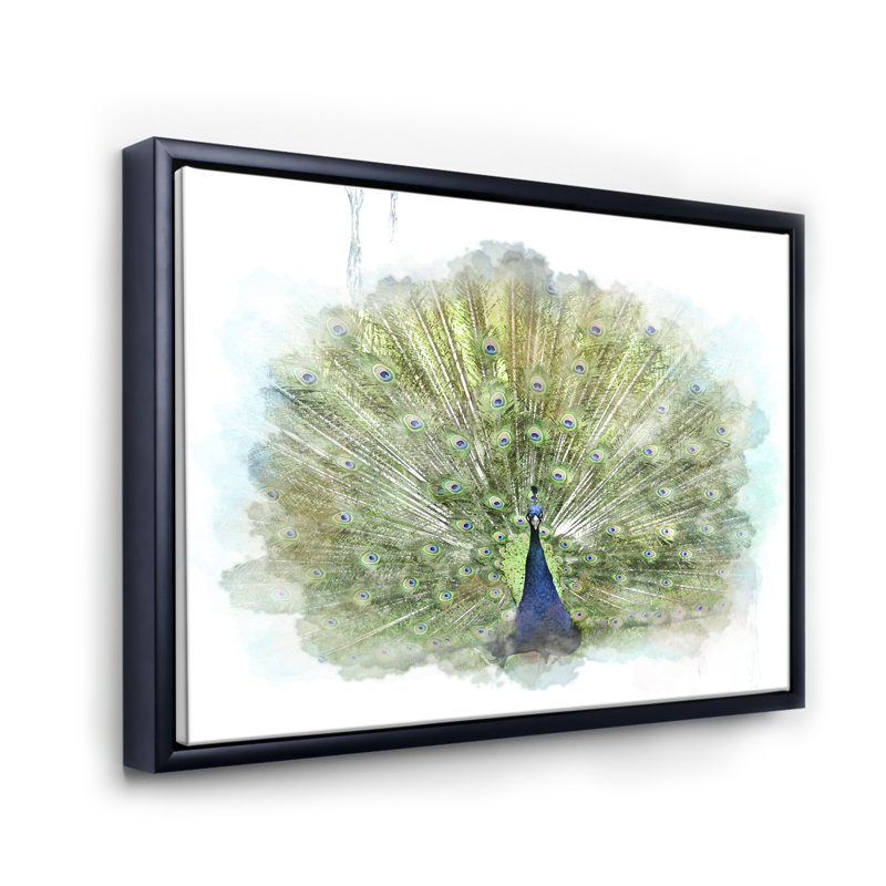 Paon, reproduction d'art sur toile, H 16 po x l 32 po x p 1 po, Toile avec cadre noir