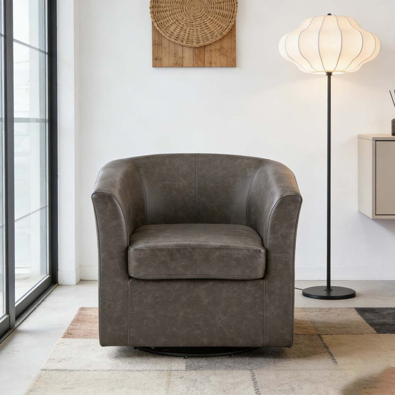 Fauteuil demi-tonneau pivotant en similicuir, Marron foncé