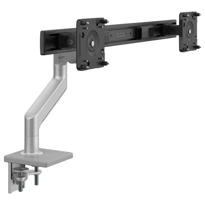 Height Adjustable Universal 2 Screen Desk Mount, Silver