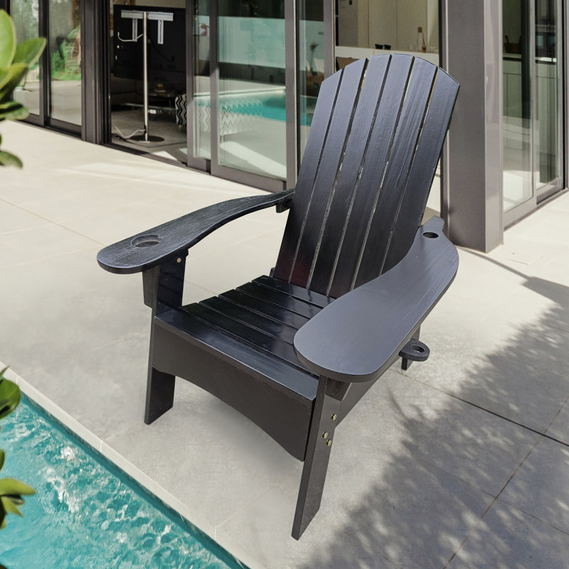Black Wood Chair With Umbrella Compartment - Comfort And Versatility For Patio, Porch, Deck, Garden, Poolside Comfortable Opening Ideal Unwinding In Outdoor Indoor Spaces Like