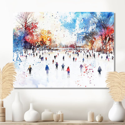 Ice Skating Rink I - Winter Landscape, décoration murale en métal, reproduction d'art traditionnelle