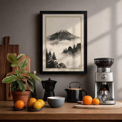 Mountain Above the Mist Japandi - Framed Print