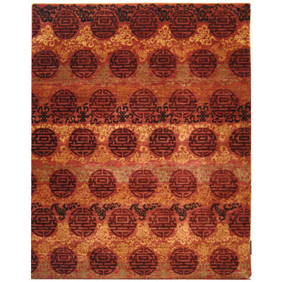 Asian Fusion Rose/Burgundy Hand-Knotted Area Rug
