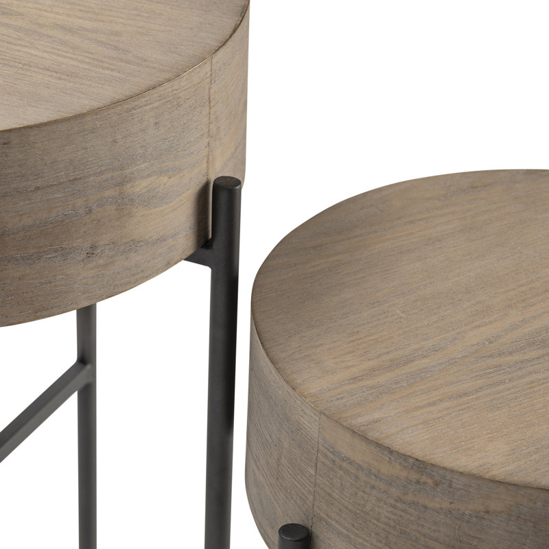 Normandy Round Beige Wood and Metal Accent Table Set