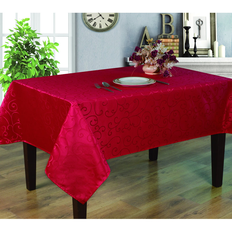 Marina Decoration Jacquard Waterproof Thick Elegant Soft Damask Branch Scroll Decorative Home Kitchen Table Cloth Liquid Repellent and Stain Resistant Tablecloth, Cream Color Oblong 60 x 102 Inch