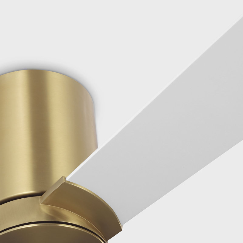 Visual Comfort Fan Rozzen 32 Hugger Indoor Ceiling Fan with Matte White ABS blades and Handheld Remote, Burnished Brass