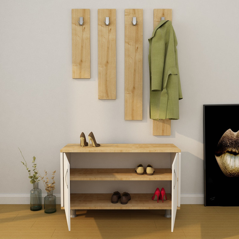 Meuble de couloir moderne avec support suspendu polyvalent, chêne et blanc, 39,4 x 19,7 x 13,8 pouces | 100% panneau de particules enduit de mélamine, épaisseur: 0,7 pouce | Solution de rangement élégante pour les entrées, design durable et fonctionnel