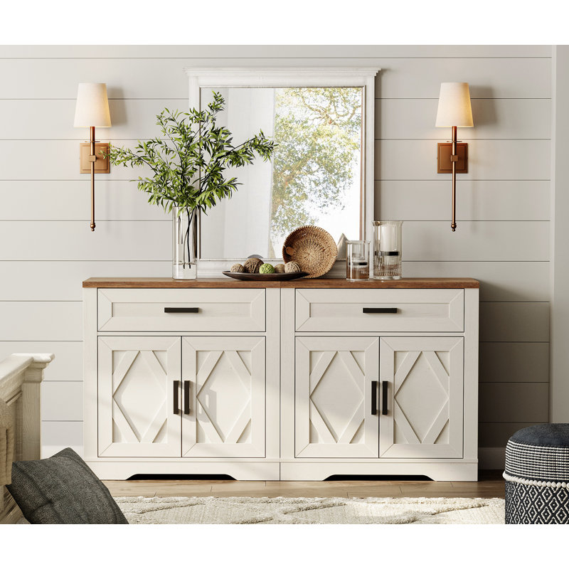 Grande armoire de style campagnard moderne de 63 po avec portes de grange et tiroirs Glenford , Blanc