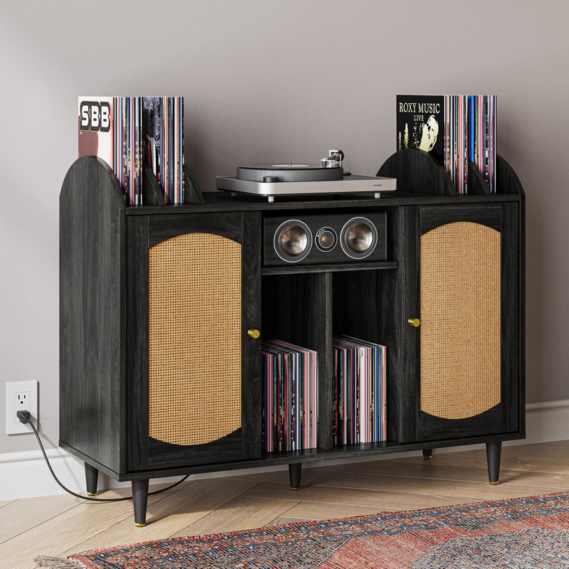 Armoire audio avec support de tourne-disque de style Mid-Century avec ports USB et rangement