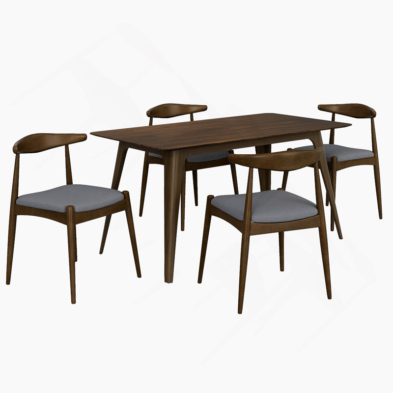 Ensemble de salle à manger 5 pièces, 1 table et 4 chaises, Gris anthracite