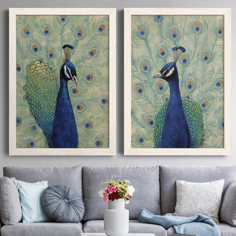 «Blue Peacock I», toile encadrée de qualité supérieure - prête à être accrochée, H 37,5 po x l 27,5 po x P 1 po