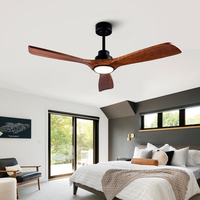Ventilateurs de plafond avec lumières et ventilateur de télécommande 52 po avec moteur à courant continu réversible silencieux à 6 vitesses, ventilateur de plafond en bois à 3 pales pour le patio