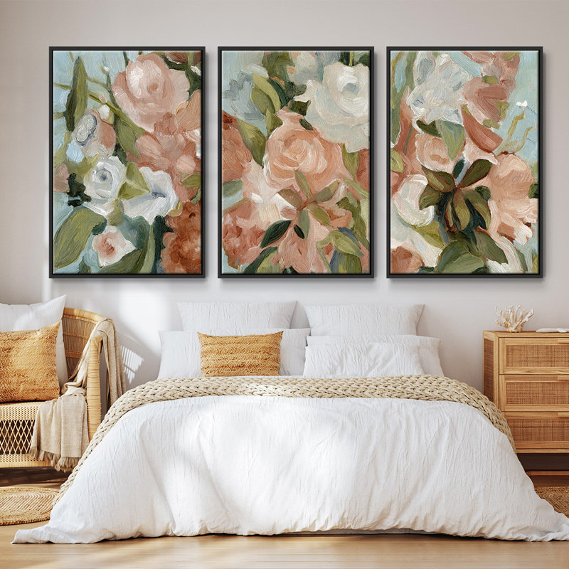 Bouquet Scatter II, ensemble de 3 toiles encadrées, Noir, H 40 po x l 78 po