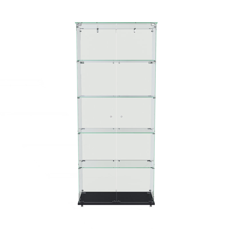 Vitrine à 4 niveaux en verre avec 5 modes DEL dynamiques, portes doubles et tablettes fixes