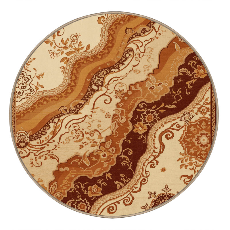 Tapis oriental classique brun / beige lavable à la machine Peksenak, 8' Round