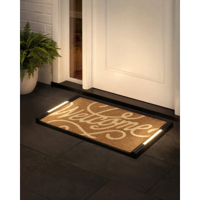 Barnsdale Door Mat with Pressure-Activated LED Lights, Non-Slip Entryway, All-Weather, Outdoor Doormat 18x30 Coir Insert, Wireless 3AA, Auto Shut-Off, 32.5x18.5 in