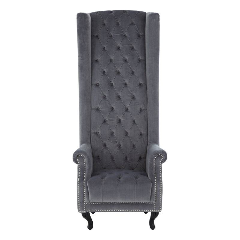 Velvet Wingback Chair, Grey