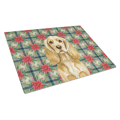 Planche à découper en verre Buff Cocker Spaniel Christmas PoinsettIas