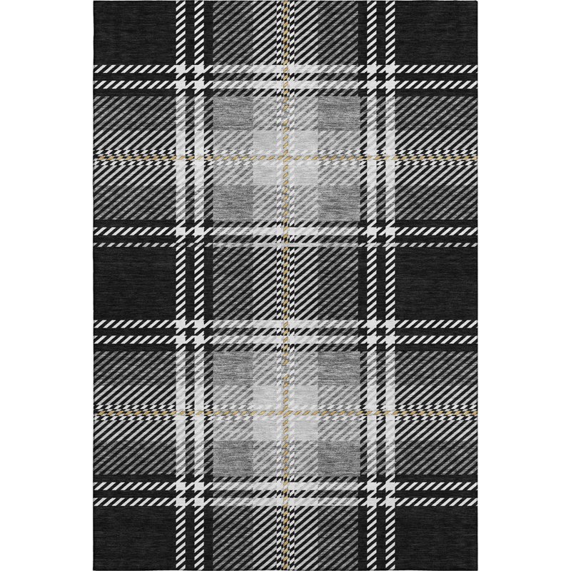 Premium Machine Washable Prisco Black Rug, Rectangle 10' x 14'