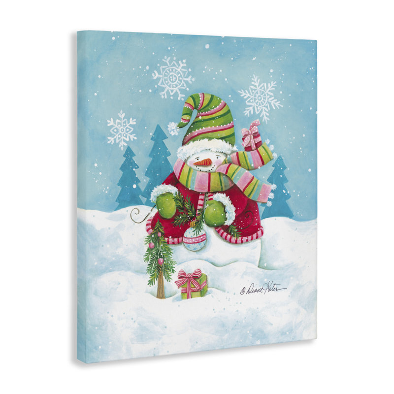 Toile traditionnelle de bonhomme de neige festive, design par Diane Kater, H 48 po x l 36 po