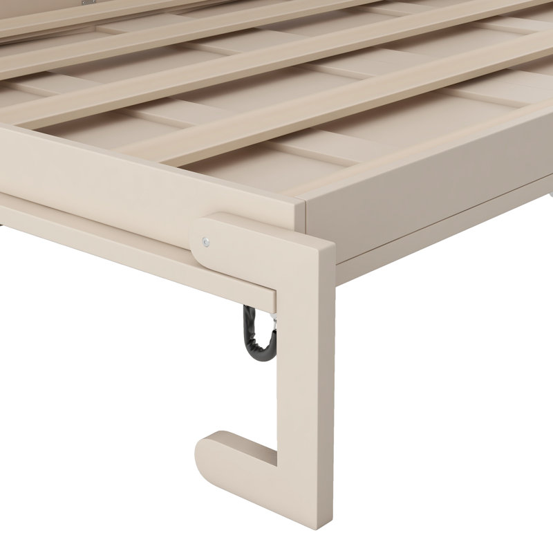 Grand lit escamotable avec armoires de rangement, beige, Beige, Grand lit