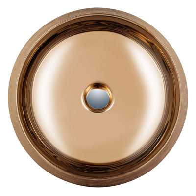Brushed Bronze Vitreous China Circular Vessel Bathroom Sink with Overflow