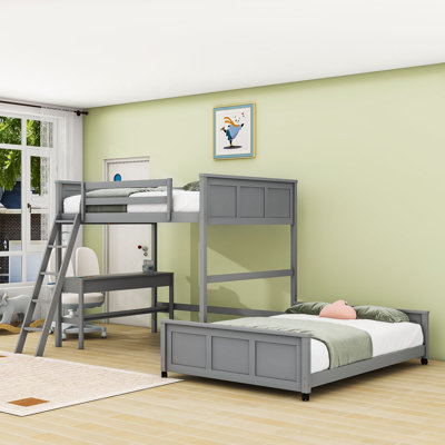 2 Drawers Bunk Bed With Desk, Guardrails & Ladder