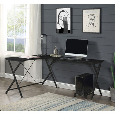 L-shape Black Corner Computer Desk For Office Setup, Metal Frame Base, Rectangular Table Top, Holder With Wheels, 47 In Width, 40 Lb Weight Base And Use, 62 Depth, 28 Height,