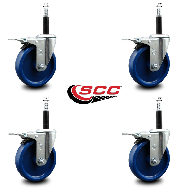 5 Inch Solid Poly Swivel 3/4 Inch Expanding Stem Caster Set Total Lock Brake
