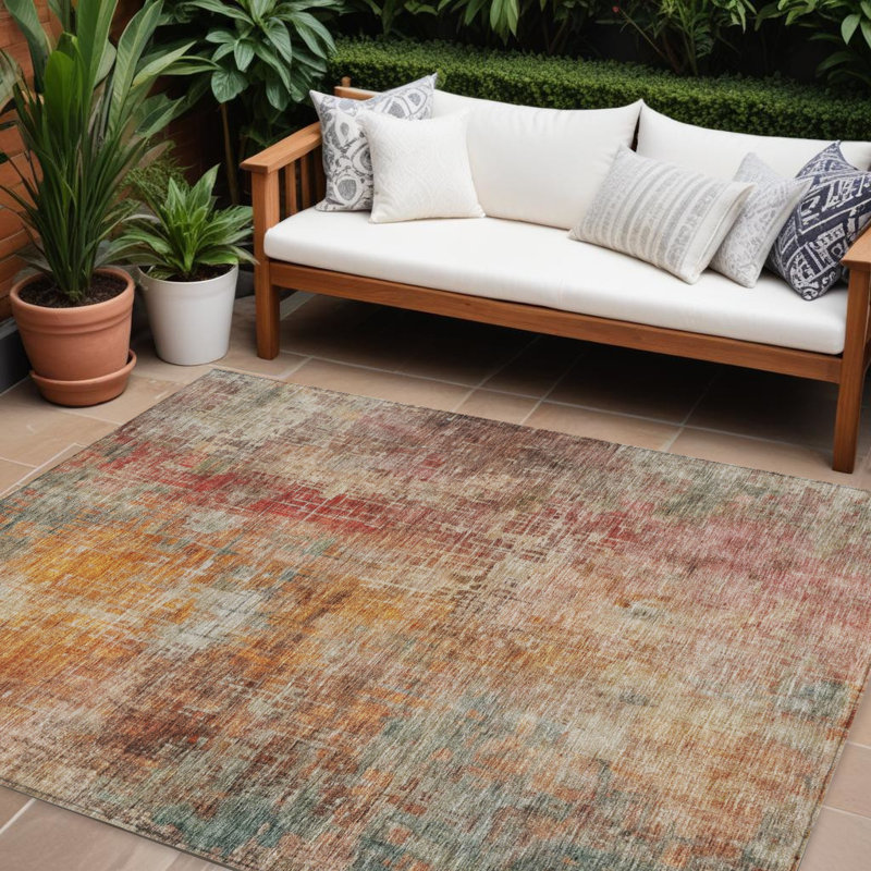 Tapis extérieur lavable abstrait cuivré et terre cuite 10 pi x 14 pi
