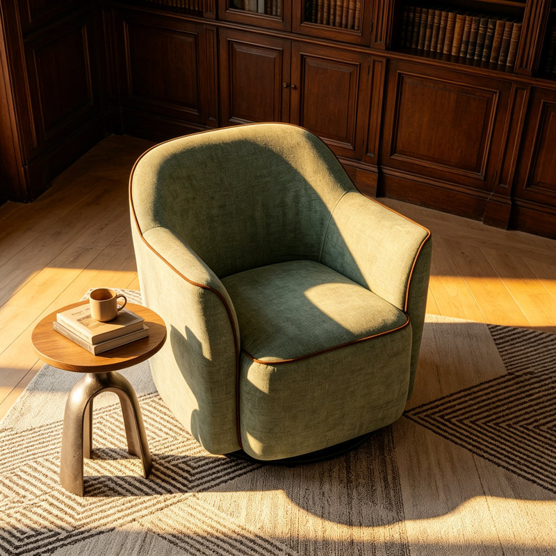 Fauteuil demi-tonneau en chenille, Green Chenille
