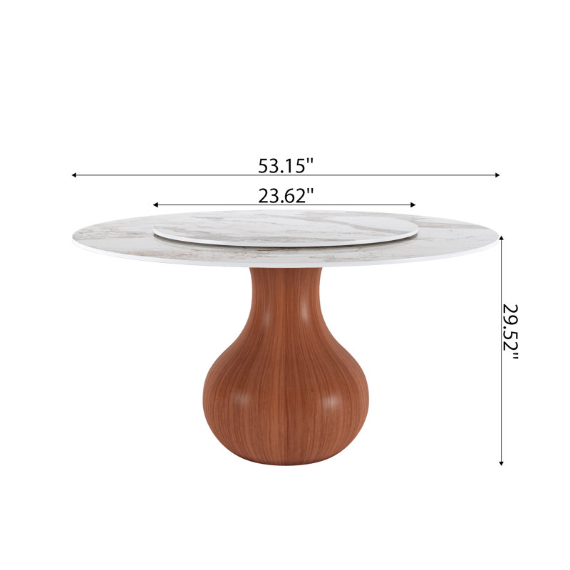 Ikerne Round Dining Table With Lazy Susan Vase-Shaped Solid Wood Pedestal, H 29,5 po x L 53,1 po x l 53,1 po, Brun