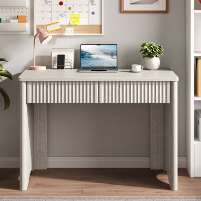 Bureau d'écriture de 120 cm avec 2 tiroirs, bureau d'ordinateur moderne aux coins arrondis et moulures cannelées