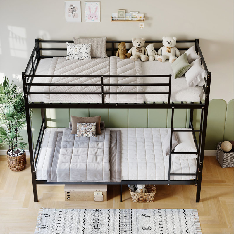 Lit superposé avec échelle et garde-corps haut, capable de se diviser, lit superposé en métal, espace de rangement, silencieux, taille simple sur simple