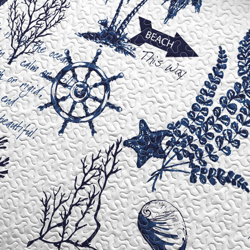 Navy / White Nautical Reversible Quilt Set with Shams, Twin/Twin XL Quilt + 1 Sham, Navy