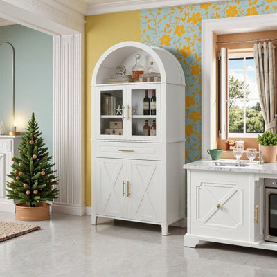 Grand garde-manger de style campagnard arqué 71 po avec tablettes réglables
