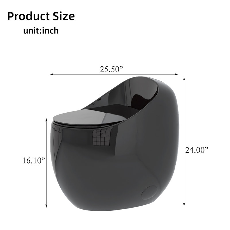1.28 GPF Single Flush Egg Shaped Toilet, Seamless Porcelain Integrated Design Toilet Suitable For Modern Bathrooms, (Bright Black)