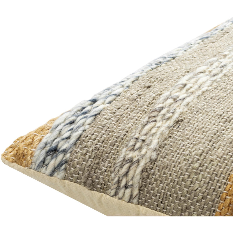 Boundary Striped Beige and Cream Jute Cotton Wool Pillow