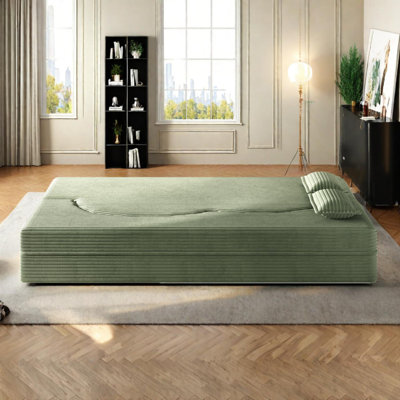 Convertible Floor Sofa Bed with 2 Pillows, Corduroy Fabric, Foam-Filled, No Assembly Required