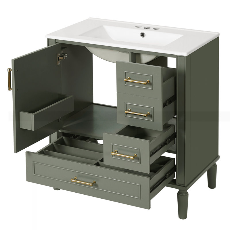 Meuble-lavabo 30 po avec lavabo en céramique, Vert