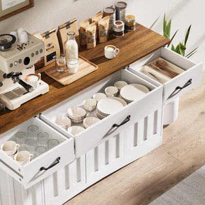 55.1" Modern Sideboard Buffet Cabinet with 3 Drawers & Adjustable Shelves, Storage Credenza for Dining Room & Kitchen