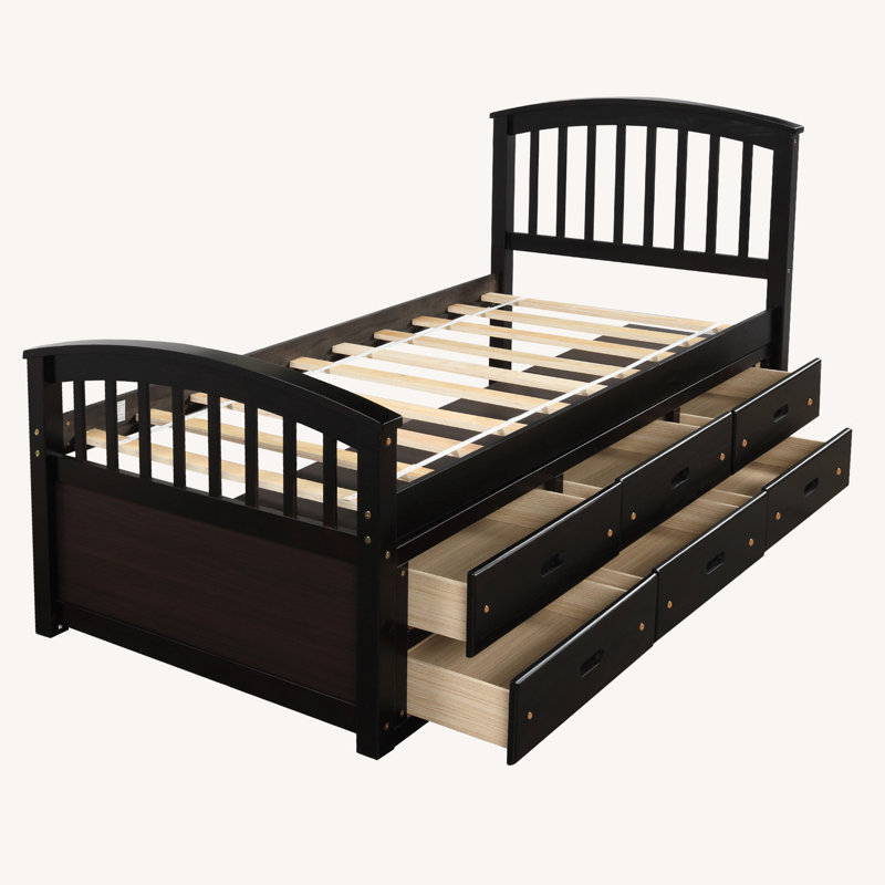 Lits simples 6 tiroirs en bois massif, Espresso