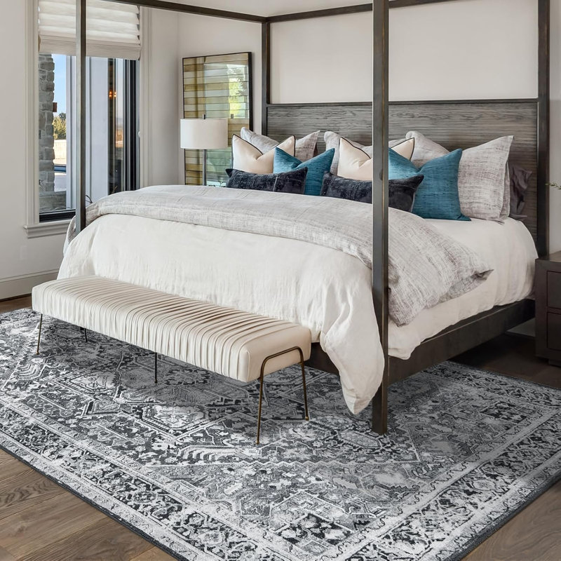 Area Rug 5x7 Tribal Living Room Rug Non-slip Washable Rug Low-pile Floor Soft Carpet For Indoor Front Bedroom Kitchen Farmhouse Darkgray