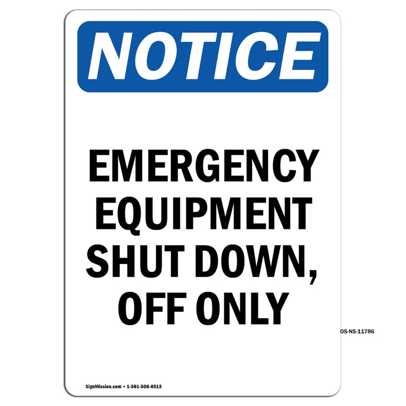 Panneau d'arrêt d'urgence pour équipement d'urgence, H 24 po x l 18 po x P 0,1 po